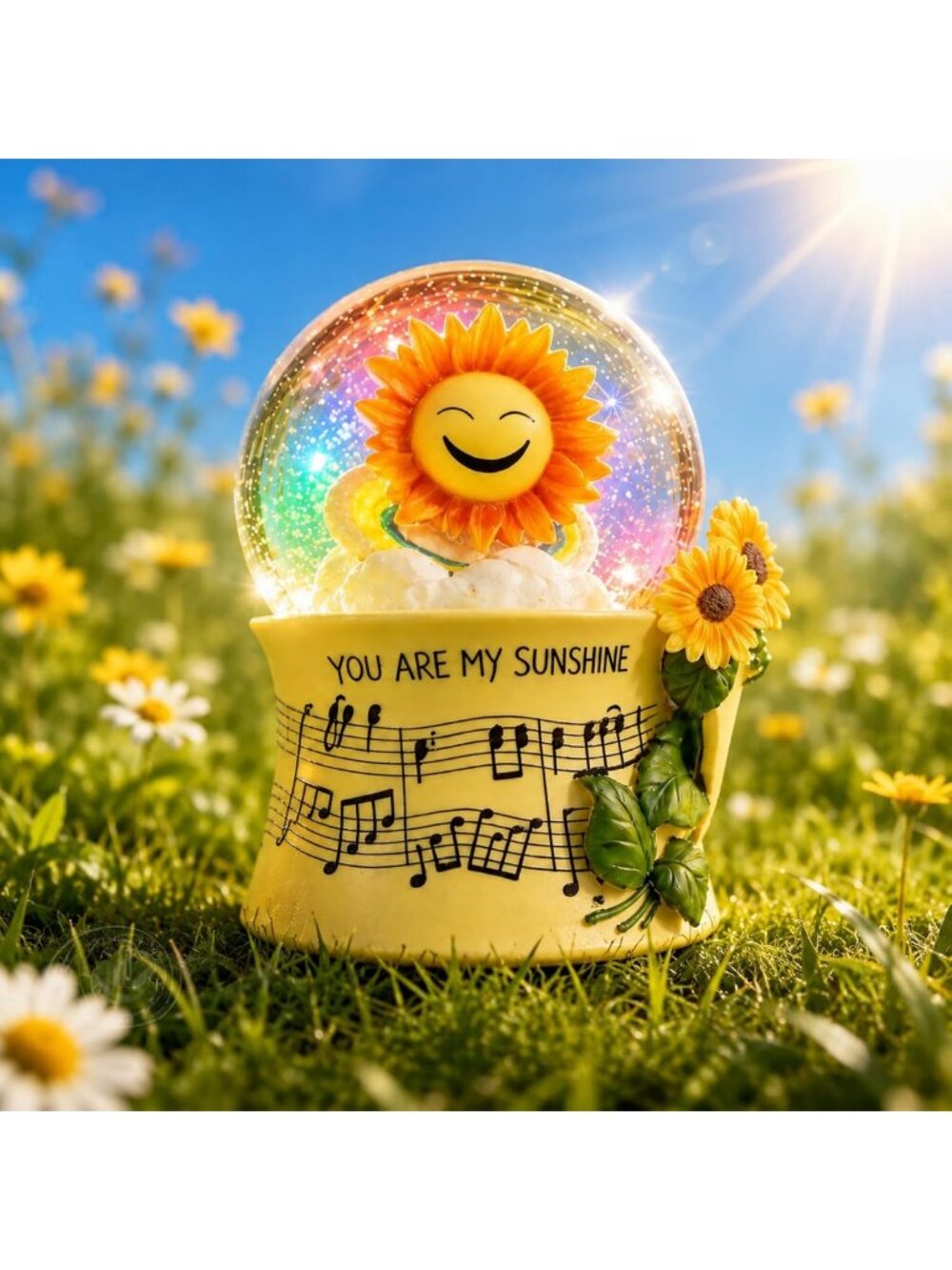 Sunshine Snow Globe Music Box with Colorful Lights & Sunflower Design - Perfect